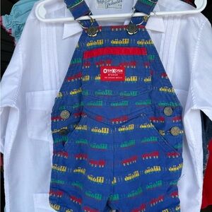 Vintage OshKosh B'gosh baby infant Blue Train Print Overalls 3/6 m